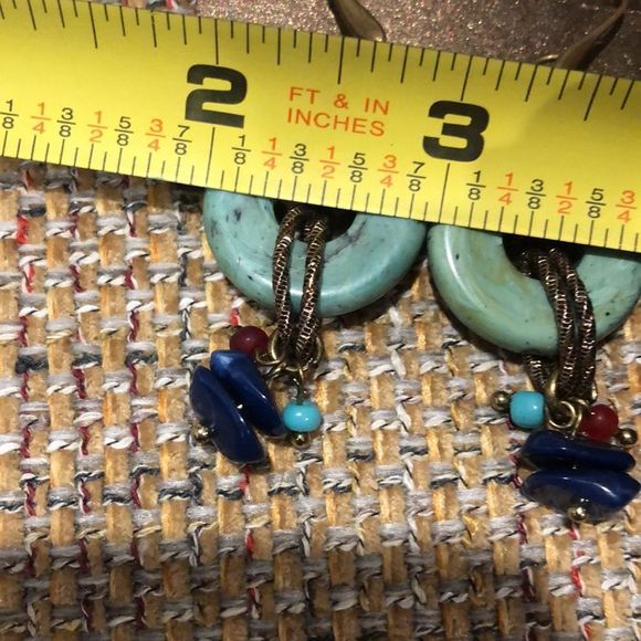 TRESKA Modern Abstract Metallic Multicolor Round Dangle Drop Earrings NWT - Picture 4 of 4